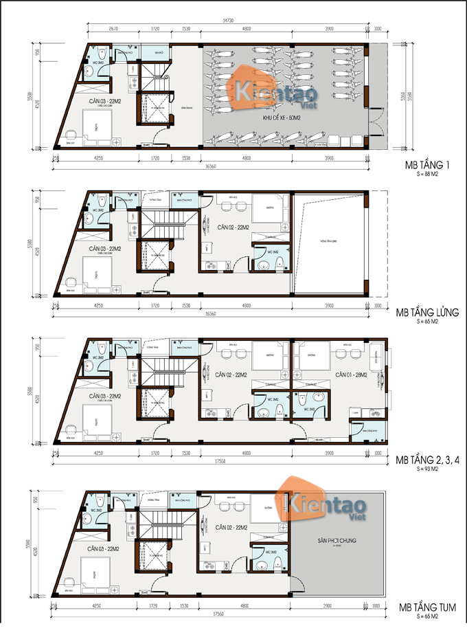 Nhà Ống Chung Cư Mini 6 Tầng 5.6x16m Tại Bắc Từ Liêm, Hà Nội – Mặt Bằng Tầng 1+Lửng+2+3+4+Tum