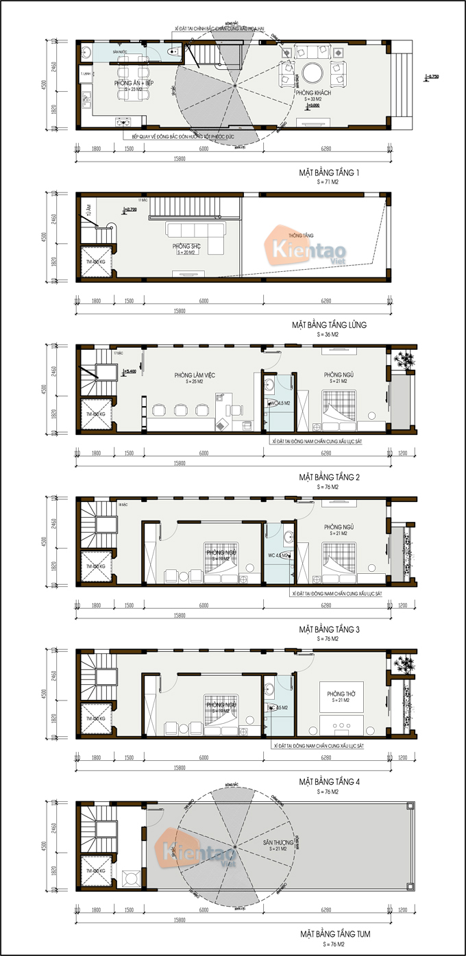 Mẫu Nhà Ống 5 Tầng 4.5x17m Tại Bắc Từ Liêm, Hà Nội – Mặt Bằng Tầng 1+Lửng+2+3+4+Tum