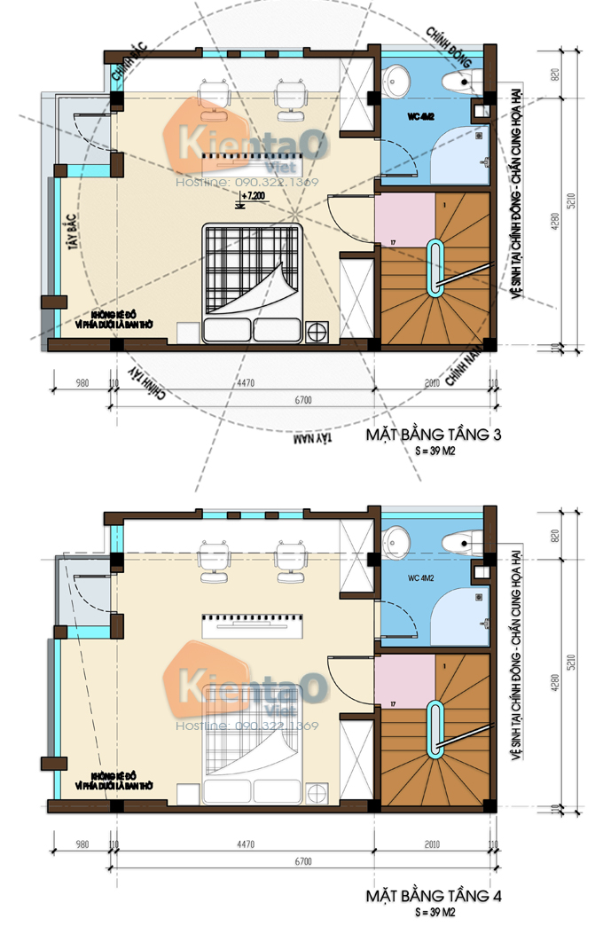 Mặt bằng 2 - Thiết kế nhà lô phố 32m2