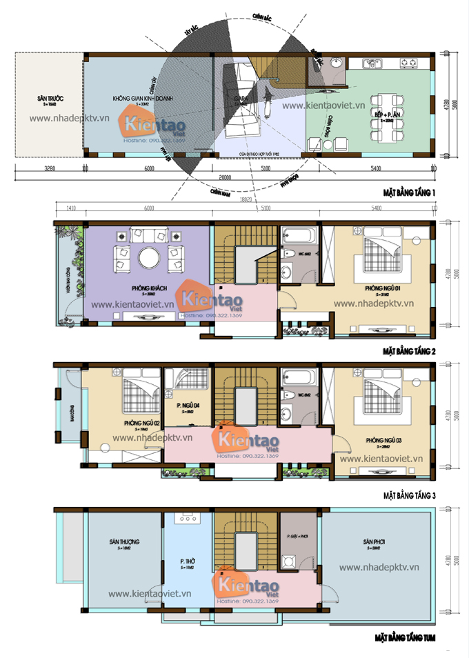 Thiết kế nhà kiểu ống 5x17m cao 4 tầng tại Hưng Yên mb