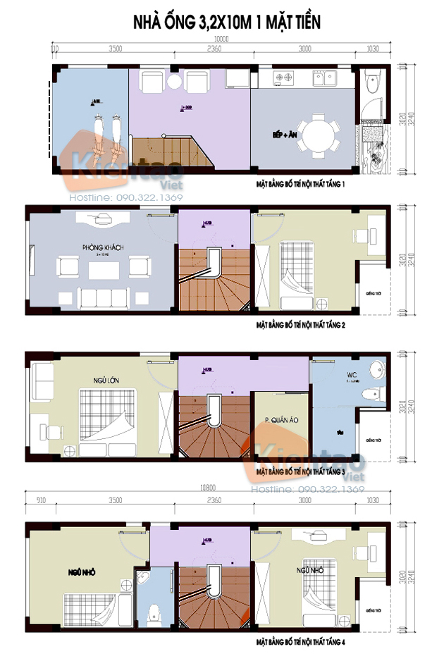 Mặt bằng nhà đẹp 4 tầng 3.2x10m 1 mặt tiền