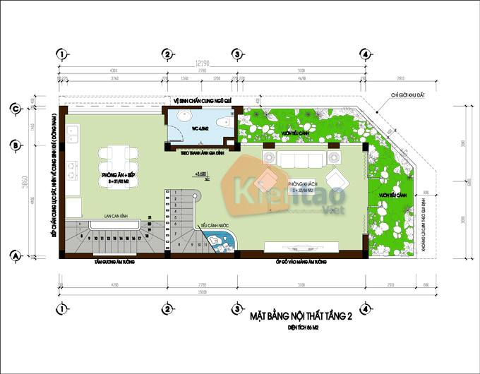 Tầng 2 phương án bản vẽ nhà kiểu ống cao 5 tầng khu Đại Thanh