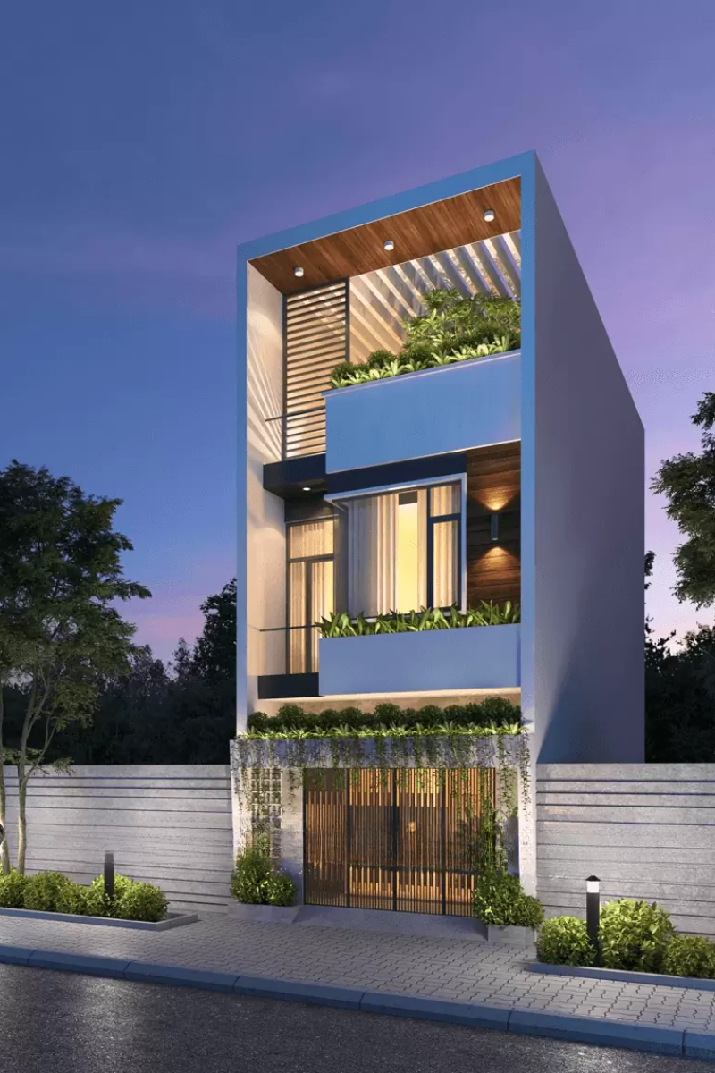 Mặt tiền nhà ống 3 tầng hiện đại