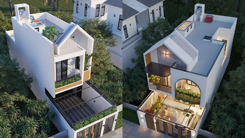 Thiết kế nhà mái bằng 2 tầng tại Thái Bình