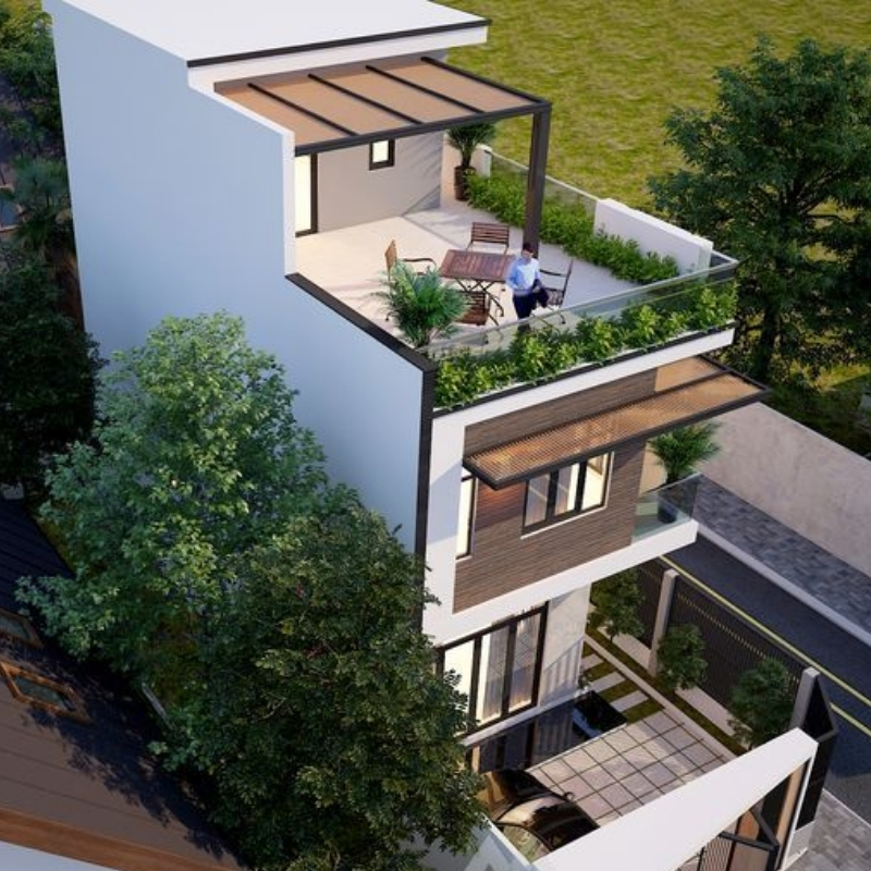 Thiết kế nhà ống có sân thượng