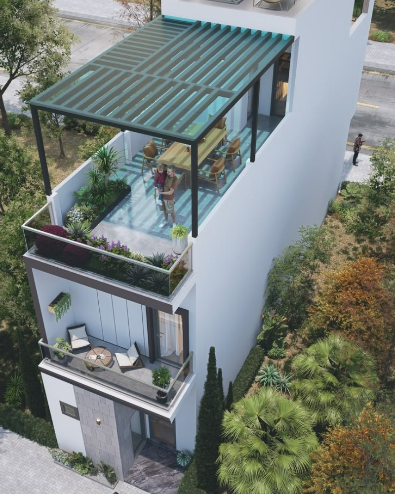 Thiết kế nhà ống có sân thượng