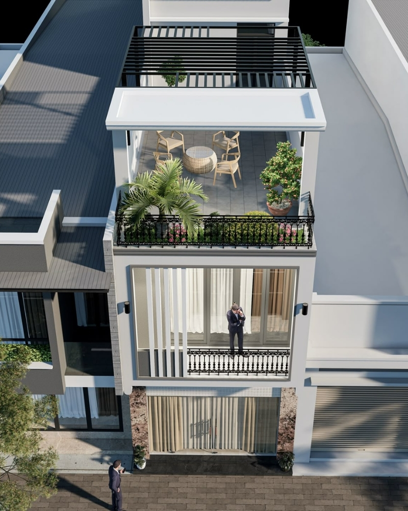 Thiết kế nhà ống có sân thượng