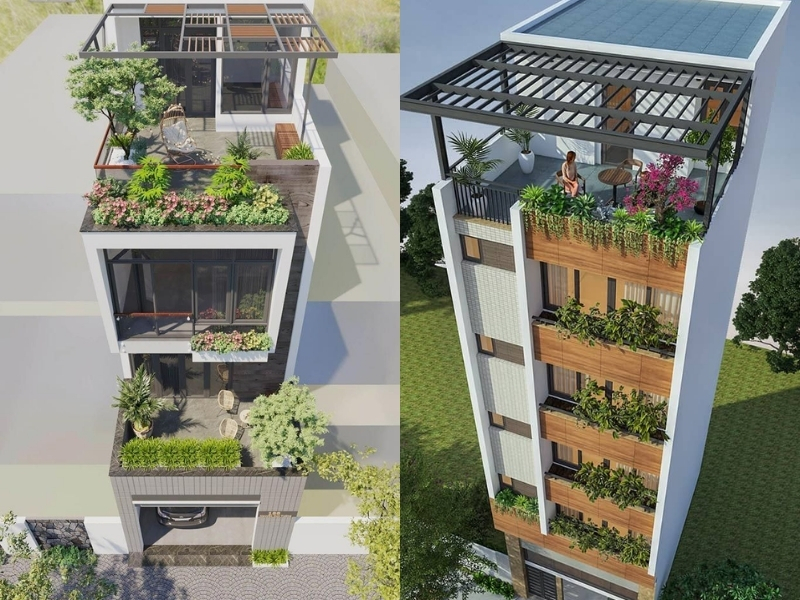 Thiết kế nhà ống có sân thượng